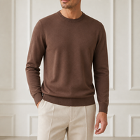 Pull en cachemire peigné 100 % pour homme, col rond, jersey simple, léger, anti-boulochage, poignets et ourlet côtelés, fabrication sur mesure en usine