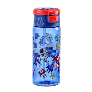 Botella de agua de plástico para niños de 600 ml con botón pulsador, diseño de dibujos animados, para senderismo y camping al aire libre, libre de BPA - Product Image 4