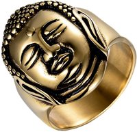 Bague bouddha en acier inoxydable pour homme Bague spirituelle bouddhiste punk gravée tête Sakyamuni chinoise vintage