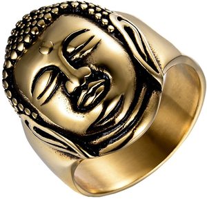 Erkekler için paslanmaz çelik buda yüzük Vintage çin Sakyamuni kafa kazınmış Punk budist manevi yüzük - Product Image 4