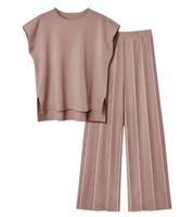 Ensemble décontracté en tricot pour femmes européennes et américaines, veste sans manches en tricot + pantalon large, ensemble deux pièces