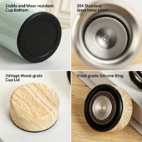 Botol minum termos stainless steel dinding ganda vakum dengan saringan teh, tutup motif kayu, anti bocor, merek custom