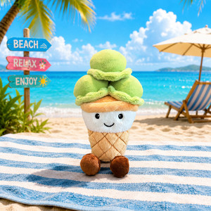 Jouet en peluche en forme de cornet de crème glacée empilable à trois compartiments, rembourré en coton PP doux, crème glacée souriante colorée pour la décoration de chambre, cadeau pour enfants - Product Image 2