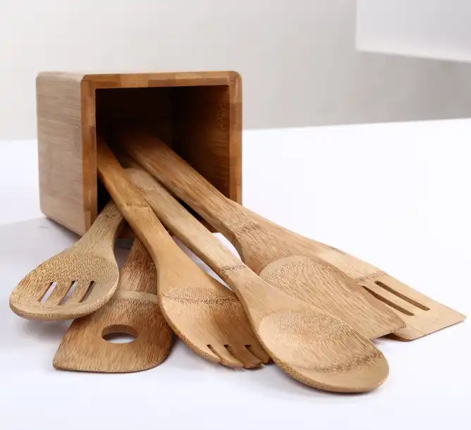 Ensemble de 3 Cuillères Spatules de Cuisine en Bois de Bambou avec