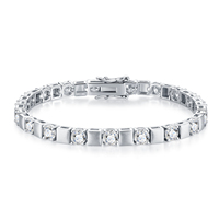 Pulsera de Moissanita con Eslabones Cuadrados Geométricos de Plata Esterlina 925, 15.7g de Peso Pesado, Joyería de Lujo para Mujer