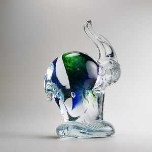 งานฝีมือแก้วเป่ามือรูปช้าง งานศิลปะธีมสัตว์ ของตกแต่งคริสต์มาส สีฟ้าเขียวใส ทำด้วยมือ - Product Image 6