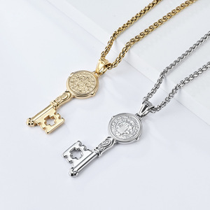 Collar con Colgante de <span class=keywords><strong>Cruz</strong></span> Religiosa de <span class=keywords><strong>San</strong></span> <span class=keywords><strong>Benito</strong></span> Exorcista, Acero Inoxidable 316L con Recubrimiento PVD, Joyería de Moda para Hombre - Product Image 4