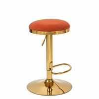 Tabouret de bar rond de luxe rembourré, pivotant, réglable en hauteur, avec structure en métal doré brillant et repose-pieds ovale pour îlot de cuisine