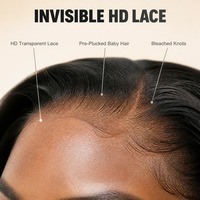 Perruque en cheveux humains ondulés, noir de jais, longue, avec raie latérale profonde, baby hair, ondulations lâches, pour femmes noires, vente en gros