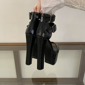 Rivet Zipper Platform Sandals Women Sexy Open Toe Party Nightclub Stripper <b>Pole</b> <b>Dance</b> Shoes 16cm Heels - Product Image 5