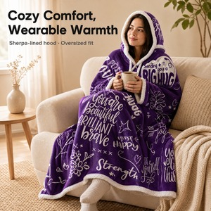 Custom OEM ODM Hugs Sherpa Fleece Wearable Blanket <strong>Hoodie</strong>, Birthday Gifts for <strong>Women</strong> Inspirational Words for Female for Friend - Product Image 2