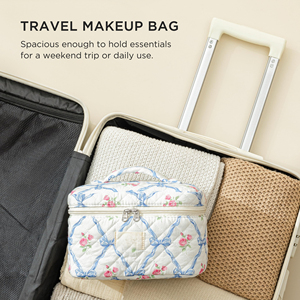 Quilted Cotton Makeup <b>Bag</b>,Coquette Quilted Toiletry <b>Bag</b> for Women and Girls - Product Image 5