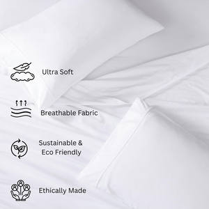 Juego de sábanas Queen blancas de algodón 300T 100% personalizado, juego de sábanas de bolsillo profundo para Hotel - Product Image 4