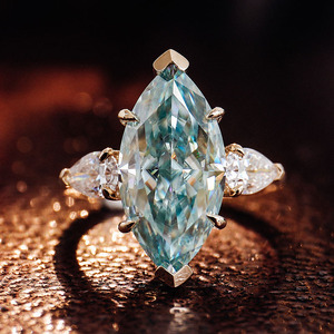 Bijoux fins 5.5ct bleu <span class=keywords><strong>vert</strong></span> BG2 Moissanite bague de mariage de luxe bijoux pour femmes <span class=keywords><strong>Provence</strong></span> 14k bague en diamant en or jaune - Product Image 3