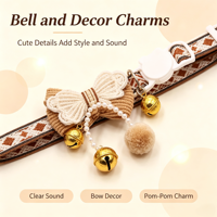 Collier pour chat couleur café avec nœud en dentelle, pendentif perlé et clochette, boucle de sécurité anti-étranglement pour animaux de compagnie