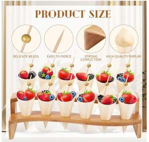 100 cônes en bois jetables personnalisés <span class=keywords><strong>pour</strong></span> la nourriture avec 2 supports <span class=keywords><strong>pour</strong></span> cônes à charcuterie, support d'affichage <span class=keywords><strong>pour</strong></span> crème glacée, 100 cure-dents - Product Image 4