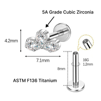 JIAXIN ASTM F136 Titanium Zirkon Lapis Emas 18K Berkualitas Implan, Berulir Internal, Bentuk Tetesan Air, Labret Helix Tragus Bibir, Perhiasan Pernikahan