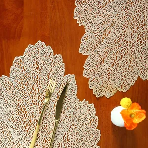Tabletex Wholesale Custom Placemat For Weddings Christmas Leaf Shape Gold Silver Placemat