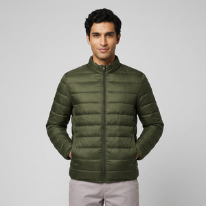 Dernière Veste d'Hiver Homme en Toile Rembourrée à Col Montant Personnalisable avec Logo, Patchwork, Haute Qualité, Séchage Rapide, Imperméable et Écologique - Product Image 1