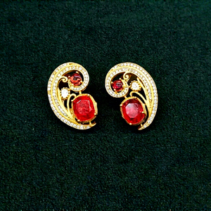 Pendientes colgantes vintage 08980, chapados en oro, con piedra doble de circonita, pendientes de latón con diseño floral para mujer, joyería para fiestas. - Product Image 1