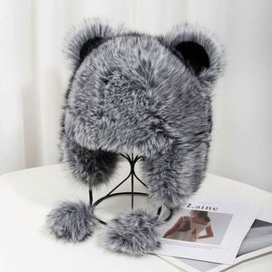 Nouveauté hiver, bonnet en fourrure pour femme, couleur unie, mignon, pompon, protège-oreilles, bonnet pour temps froid, bonnets en fourrure d'hiver - Product Image 3