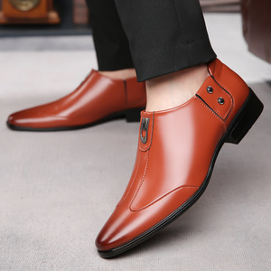 Chaussures habillées en cuir pour hommes, à bout pointu, à enfiler, semelle souple, pour mariage, affaires, formelles, automne, Oxfords, noir uni - Product Image 3