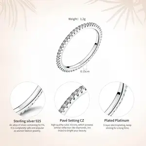 Groothandel 925 Sterling Zilver Stapelbare Verloving Cz Diamant Trouwring Ringen Voor Vrouwen