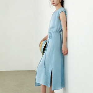 <span class=keywords><strong>Robe</strong></span> midi décontractée et respirante pour femme, coupe trapèze, à manches courtes et taille drapée, collection été 2026 - Product Image 2