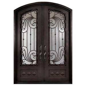 Double portes pivotantes extérieures en acier de sécurité moderne, conception de porte en fer, Double porte d'entrée en verre pour maison Villa - Product Image 6
