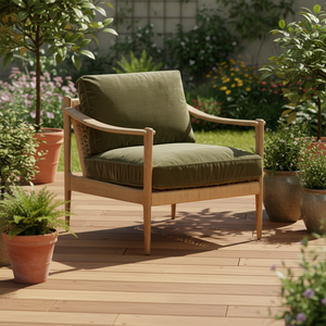 Sillón Tumbona Abdi Ecológico con Madera de Teca y Tapicería de Hierro, Diseño Moderno para Exteriores, Duradero y Confortable - Product Image 2