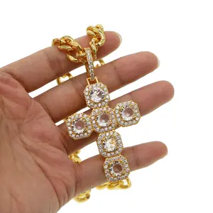 Di lusso lunga collana largo pesante croce pendente di fascino della catena ghiacciato fuori bling catena del ragazzo degli uomini raffreddano hip hop di alta qualità collana a catena