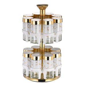 2 Katlı 360 Derece Dönebilen Baharatlık Seti, 12 Cam Kavanozlu, Dayanıklı, Çevre Dostu, Modern Baharat Düzenleyici, Mutfak Tezgahı İçin - Product Image 1