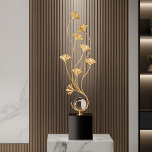 Ornement en métal en forme de feuille de Ginkgo, sculpture dorée, décoration de luxe pour meuble TV, entrée, cadeau de pendaison de crémaillère - Product Image 1