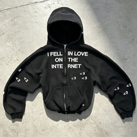 Pabrik OEM ODM Custom Cetak Logo DTG Hoodie Pria Beritsleting Grafis Oversize dengan Cetakan Hitam Hoodie Dicuci untuk Pria