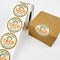 Etiquetas Adhesivas para Alimentos con Logotipo de Marca Comercial, Etiquetas Redondas de Vinilo Impermeables para Sellado de Embalaje, Rollo de Etiquetas Personalizadas