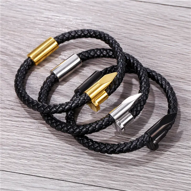 Punk Handmade Genuine Leather Braided Nail Bracelet For Men Women Simple Leisure Stainless Steel Buckle Bangle Couple bracelet