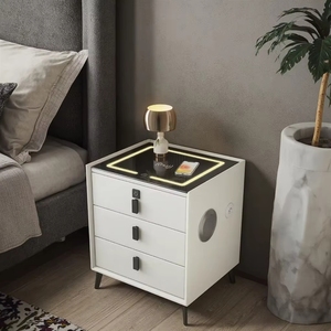 VL Modern LED Smart <strong>Bedside</strong> <strong>Table</strong> <strong>Antique</strong> Leather Wireless Charging Nightstand Bedroom Hotel Factory Sale Home Living Room - Product Image 5