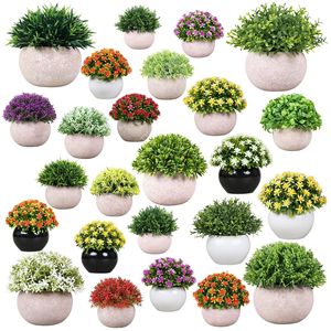 Mini plantes artificielles en pot verdure herbe verte en plastique Faux arbustes topiaires pour salle de bain maison cuisine bureau ferme décor - Product Image 2
