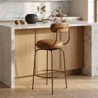 Tabouret de bar moderne de luxe FERLY en cuir rembourré avec dossier pour îlot de cuisine, bar, restaurant
