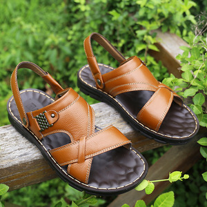 Sandales décontractées pour hommes, en cuir imperméable, à semelle épaisse, type claquettes de plage pour l'extérieur - Product Image 6