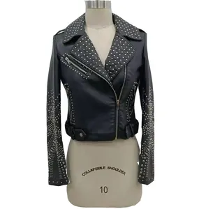 OEM/ODM Custom Spring Fall Girls Biker Black Jackets Short Women PU Leather Jacket With Studs