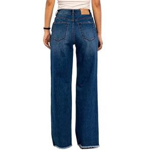 กางเกงยีนส์เอวสูงสีน้ำเงินเข้มกางเกงขากว้างแบบลำลองสำหรับผู้หญิงกางเกงยีนส์ทรงตรงหรูหราสำหรับผู้หญิงแฟชั่น - Product Image 2