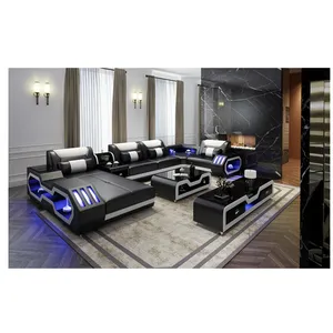Multifuncional muebles de sala modernos de sofá de cuero con LED