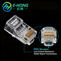 E-HONG CAT6 UTP RJ45 Modular Plug 8P8C Satu Bagian Transparan PC Kontak Berlapis Emas Konektor LAN Gigabit