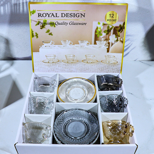 ชุดแก้วกาแฟชาแก้วใสสไตล์ยุโรปโบราณสีอำพันพร้อมจานรองขายส่งราคาถูก - Product Image 4