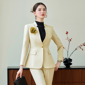 Phụ Nữ Cao cấp Hai Mảnh Phù Hợp Với Thiết Lập Mùa Thu Mùa Đông Blazer & Ăn Mặc Mô Hình Rắn Dệt Phương Pháp Máy Chủ Đứng Cổ Áo Tempe - Product Image 5