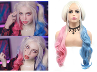 Perruque de fête en soie synthétique à haute température Cosplay Harley Quinn en dentelle transparente Prix bon marché Holiday Special Edition Body Wave