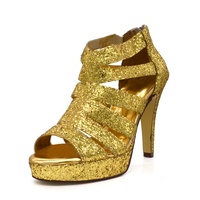 Evkoodance Magnifiques Chaussures de Danse Professionnelles de Salon/Latine Tango Samba avec Talon de 10 cm, Jaunes Scintillantes et Séduisantes, Livraison Rapide