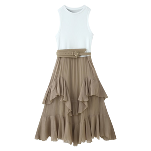 Vestido Midi Vintage para Mujer con Cintura Imperio, Tejido en Capas, con Cinturón y Detalles Decorativos, Primavera/Verano 2026, Nueva Llegada - Product Image 1