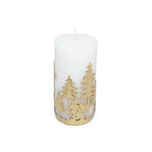 Bougie pilier blanche avec décoration dorée 334g diamètre 6,2 cm H 12 cm - Product Image 1